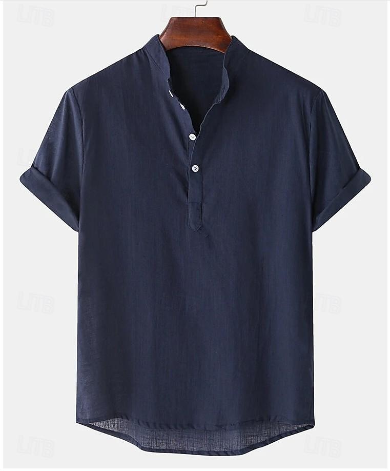 Homme Chemise en lin Chemise à col chinois Chemise à col mao Chemise d'été Chemise de Plage Couleur Unie Extérieur Vacances Noir Blanche bleu marine Marron Manche Courte Col montant Printemps de 2025 ? $19.49 –P7
