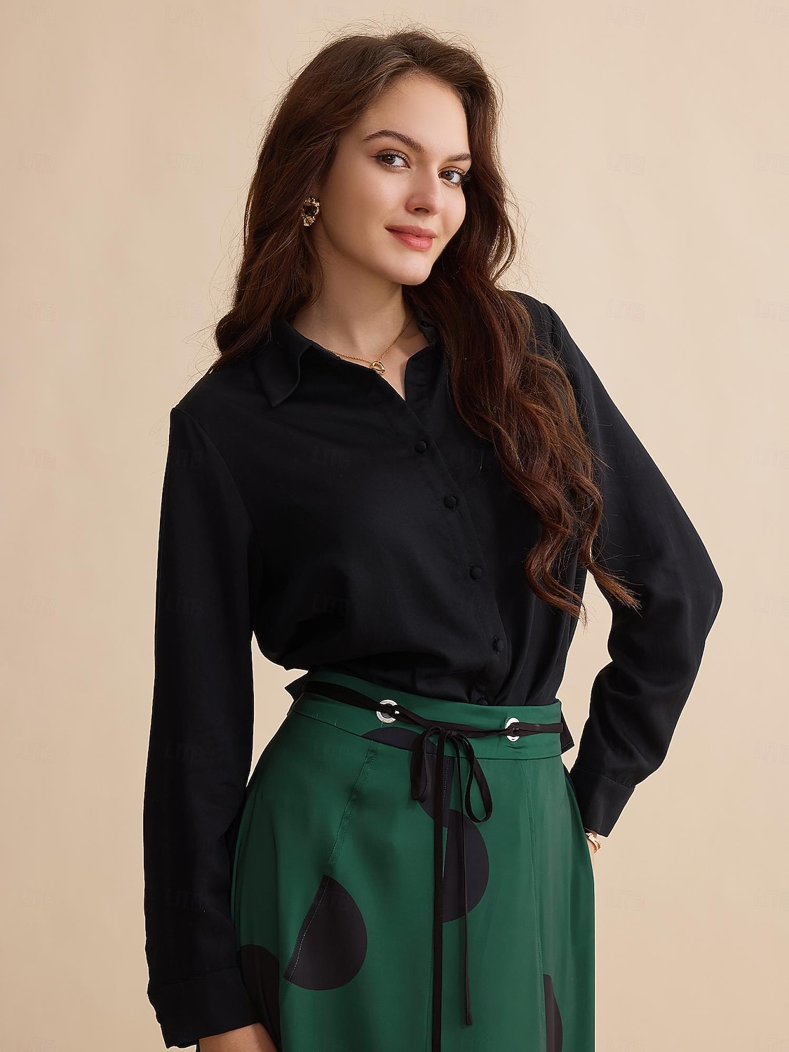 tencel langermet skjorte med solid skjortekrage 2025 - $54.99 –P5
