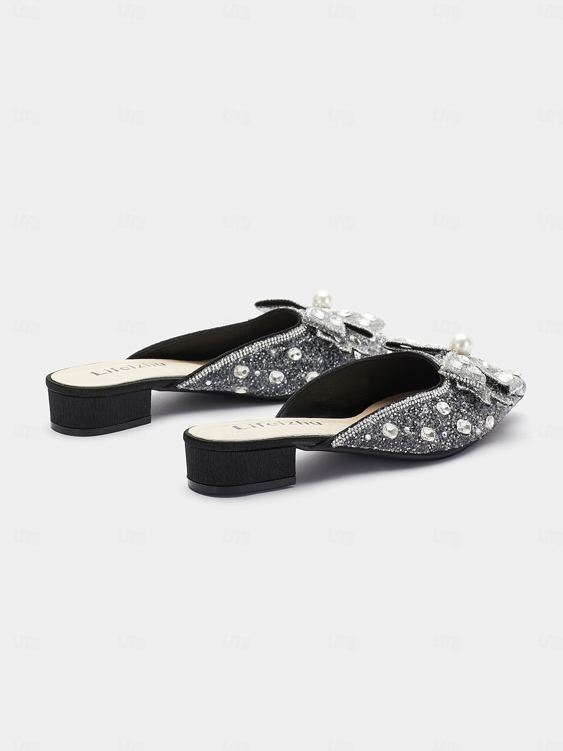 Damen Mules Bling-Bling-Schuhe Glitzer Kristall Pailletten Juwelen Party Kristall Flacher Absatz Spitze Zehe Elegant Modisch Mikrobielles Leder Halbschuhe Mandelfarben Schwarz 2025 - $42.99 –P5