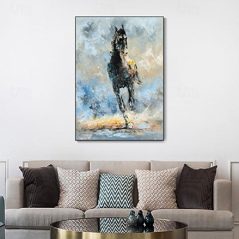 peinture à l'huile de cheval en cours d'exécution - couteau à palette moderne peint à la main peinture à l'huile animale abstraite sur toile pour les décorations murales d'illustration de chambre à de 2025 ? $108.99 –P4