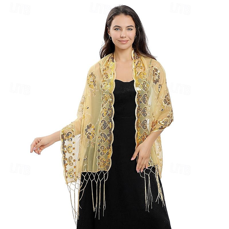 lange sjalomslag for kvinner fra 1920-tallet, kveldssjal med paljetter for kvinner formell/fest/bryllup/formell/harlem night 2025 - $27.99 –P13