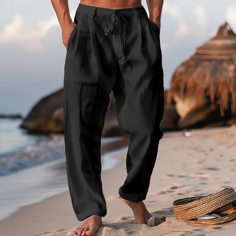 Homens Calças Calça verão Calças de praia Com Cordão Pregas Perna reta Tecido Conforto Respirável Comprimento total Casual Diário Feriado Moda Estilo Clássico Preto Branco de 2025 por $25.99 –P7