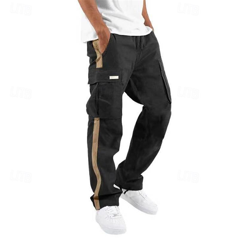 Men's Cargo Pants Cargo Trousers Drawstring Elastic Waist Multi Pocket Stripe Wearable Outdoor Daily Camping & Hiking Fashion Classic Black White 2025 - $26.99 –P3