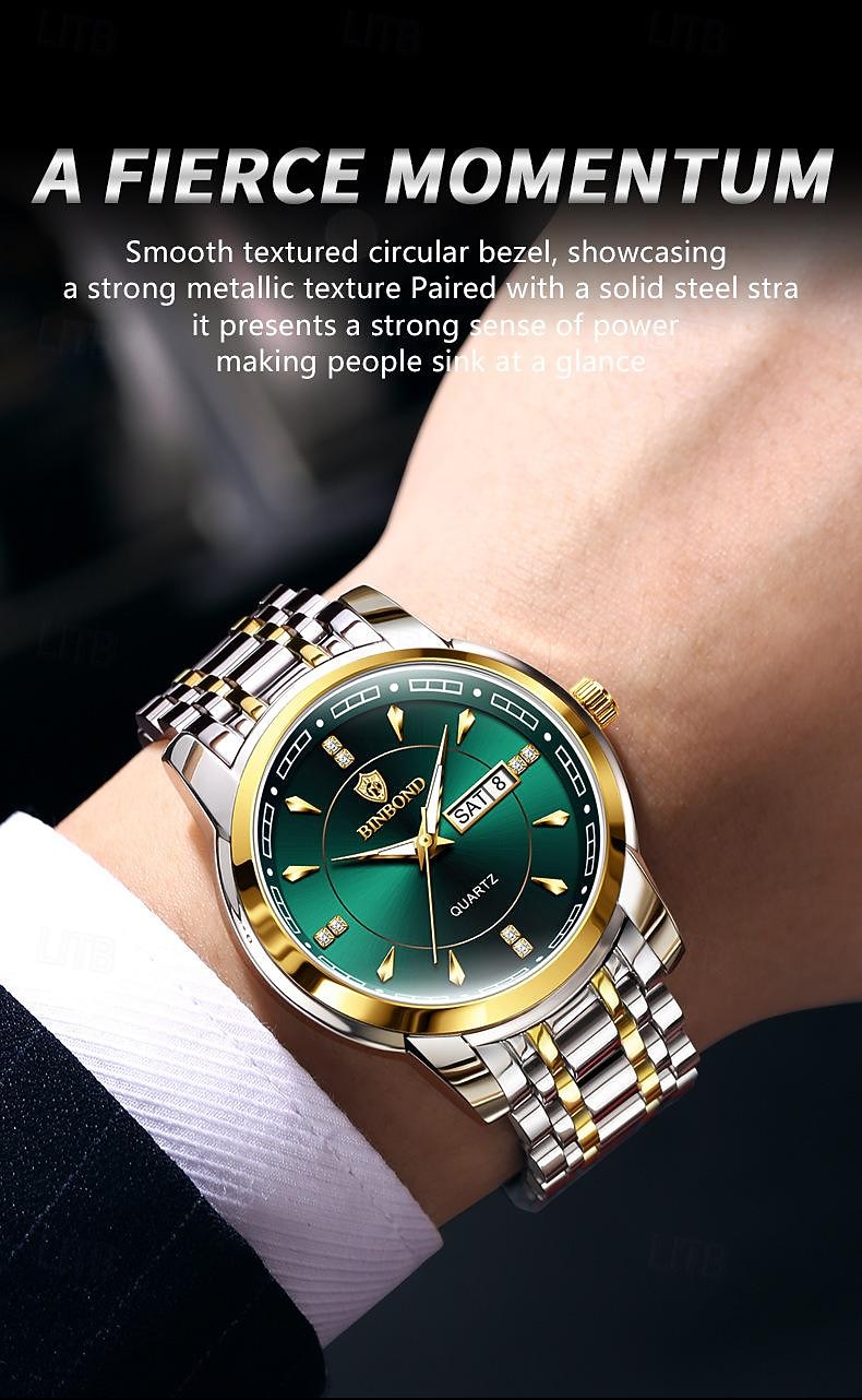 BINBOND Men Quartz Watch Minimalist Fashion Business Wristwatch
