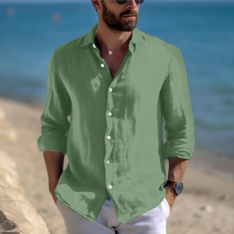 Men's Shirt Linen Shirt Summer Shirt Beach Wear Casual Shirt Button Up Shirt Plain Vacation Casual Black White Pink Blue Long Sleeve Lapel Spring & Summer Clothing Apparel 2025 - $23.99 –P10