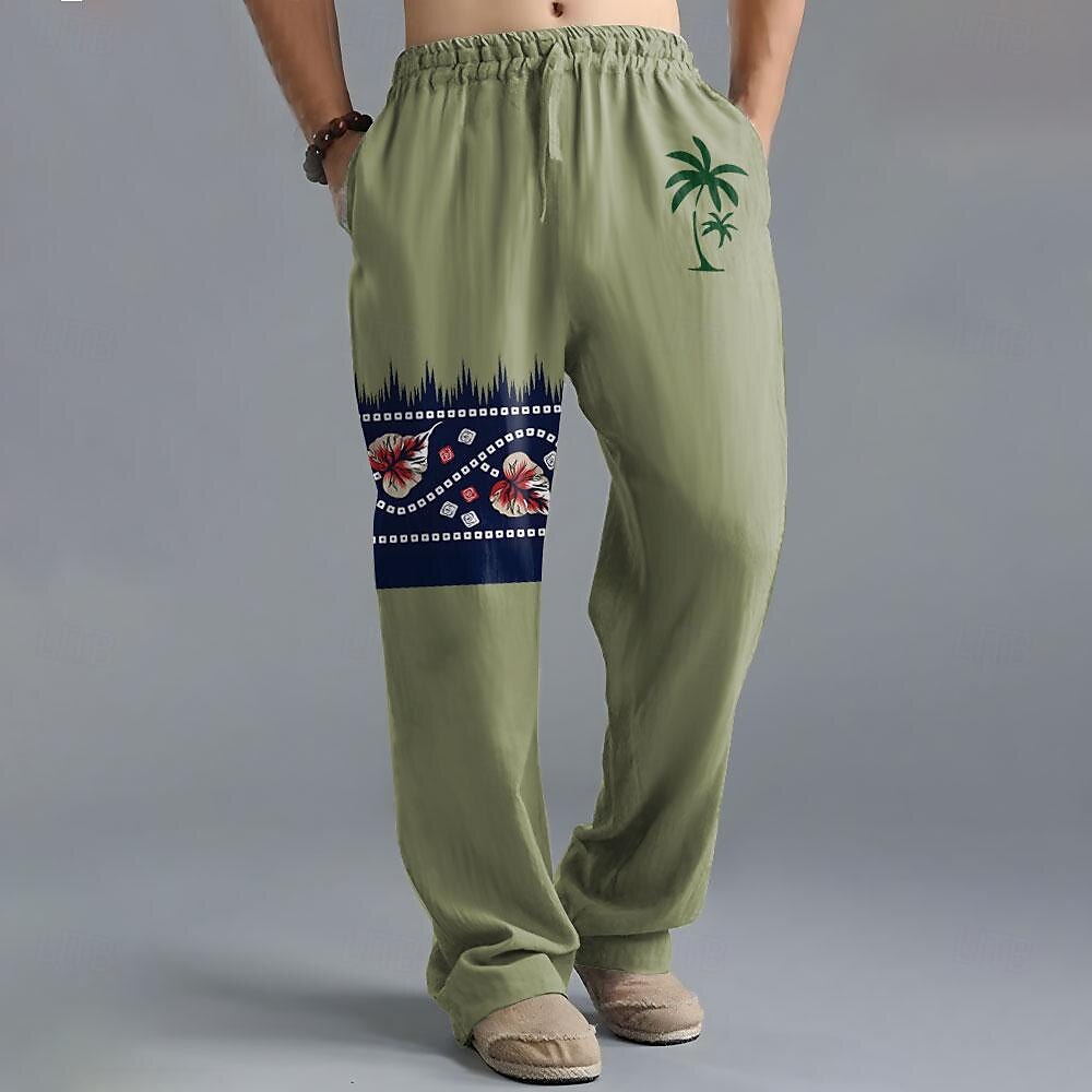 Pánské S lístky Kokosový strom Rostliny Plátěné kalhoty Kalhoty Volné kalhoty Středně vysoký pas prázdniny Havajské Etnický styl Venkovní Streetwear Elastický pas Jaro & podzim Podzim zima Trávov 2025 - $28.99 –P1