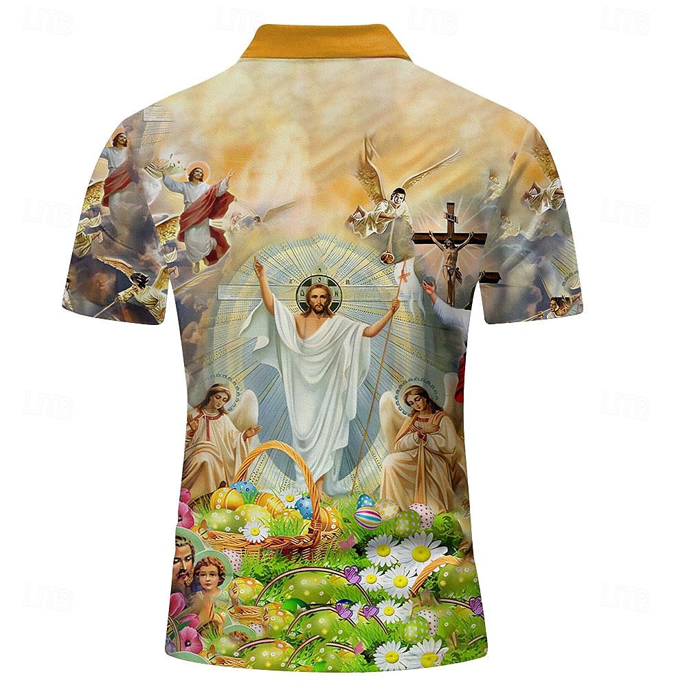 Men's Graphic Prints Easter Jesus Polo Shirt Golf Shirt Short Sleeves Shirt Turndown Outdoor Street Yellow Pink Blue Green Print Button-Down Clothing Apparel Fashion Designer Casual Breathable 2025 - GBP £18 –P7