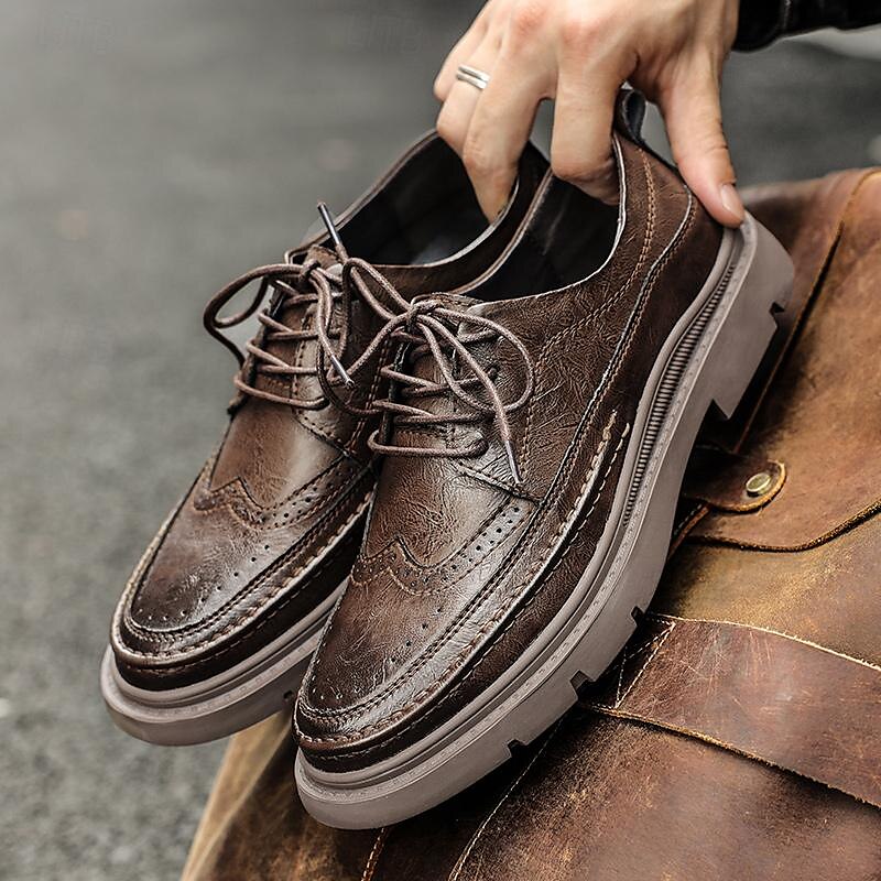 sapatos masculinos de couro marrom brogue oxford - sapatos elegantes e duráveis com cadarços e sola robusta para uso formal e casual de 2025 por $54.99 –P2