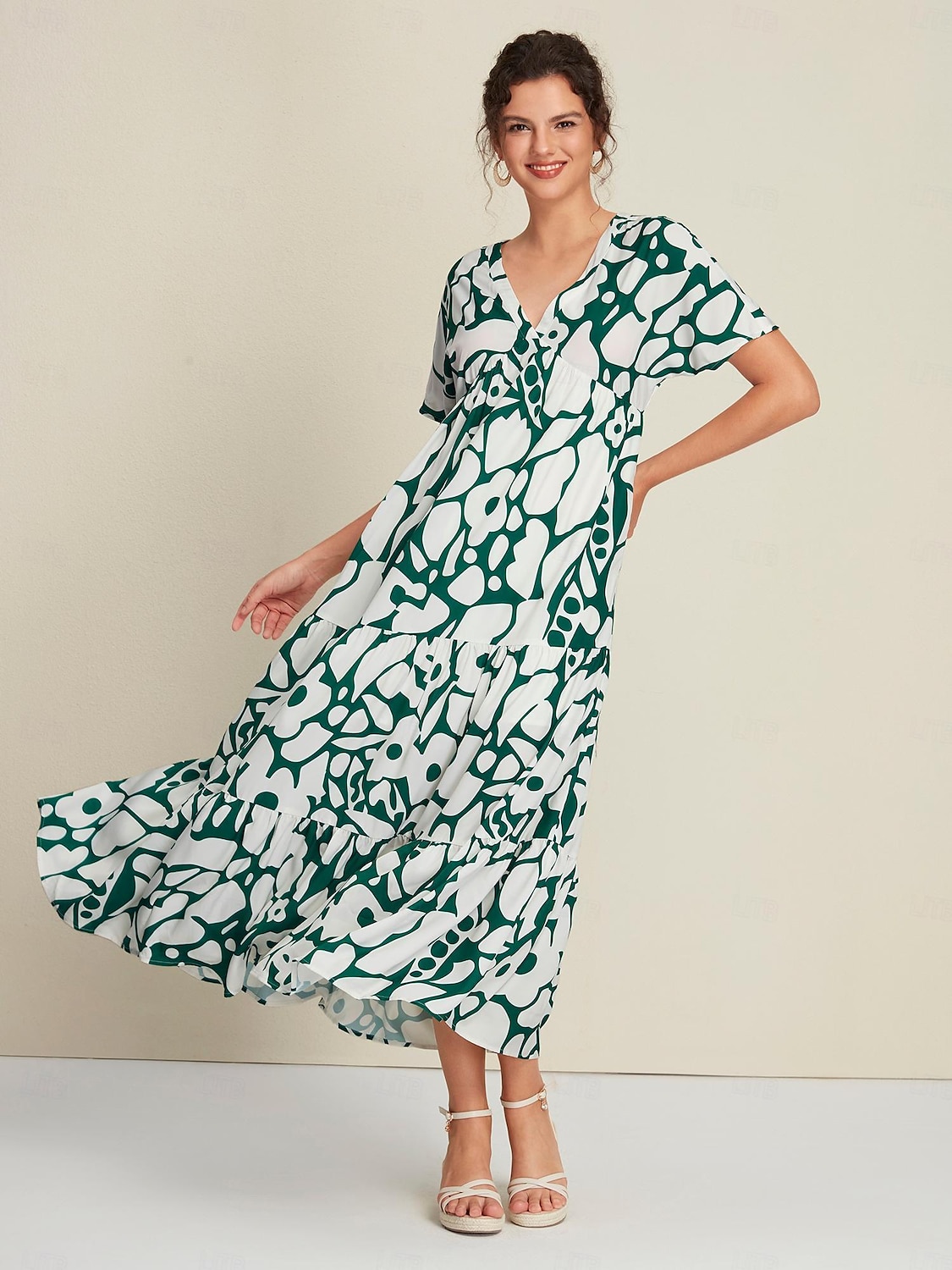 Plant Print V Neck Maxi Dress 2025 - $61.99 –P6
