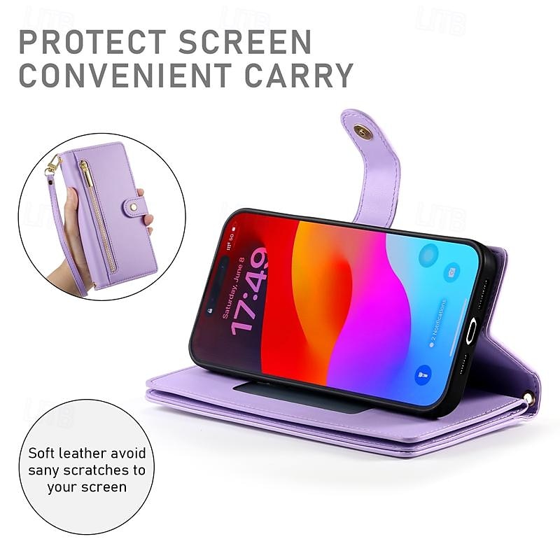 telefone Capinha Para iPhone 16 iPhone 15 Pro Max Plus iPhone 14 13 12 11 Pro Max Plus Mini SE Capa traseira Com Suporte Magnética Zíper Retro TPU Couro PU de 2025 por $24.99 –P13