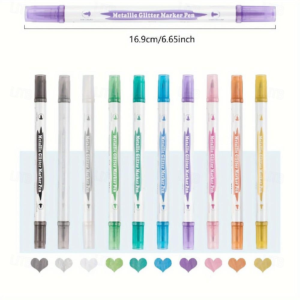 Pennarelli a doppia punta con glitter metallici con pennello e pennini fini, forniture per scrapbooking, 10 pezzi del 2025 a $15.99 –P6