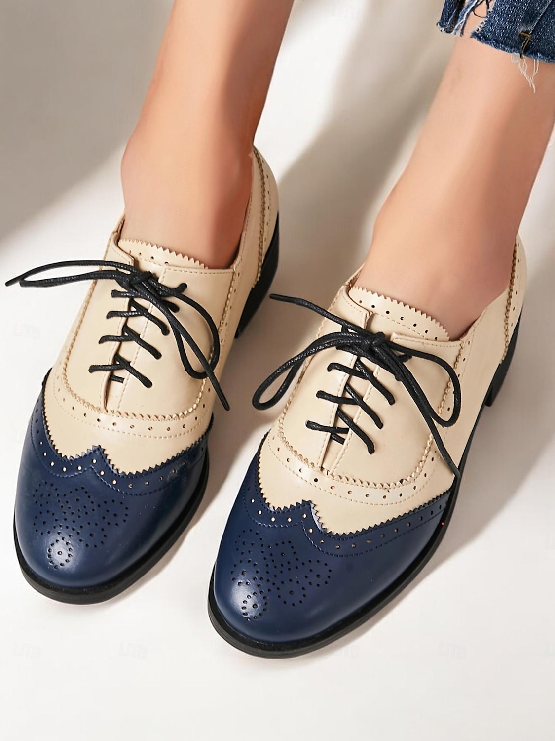 Per donna Oxford Retrò Scarpe Bullock Esterno Ufficio Giornaliero Motivo cashemire Color Block Lacci Quadrato Punta tonda Vintage Classico PU Con lacci intrecciali Bianco/blu del 2026 a $46.99 –P2