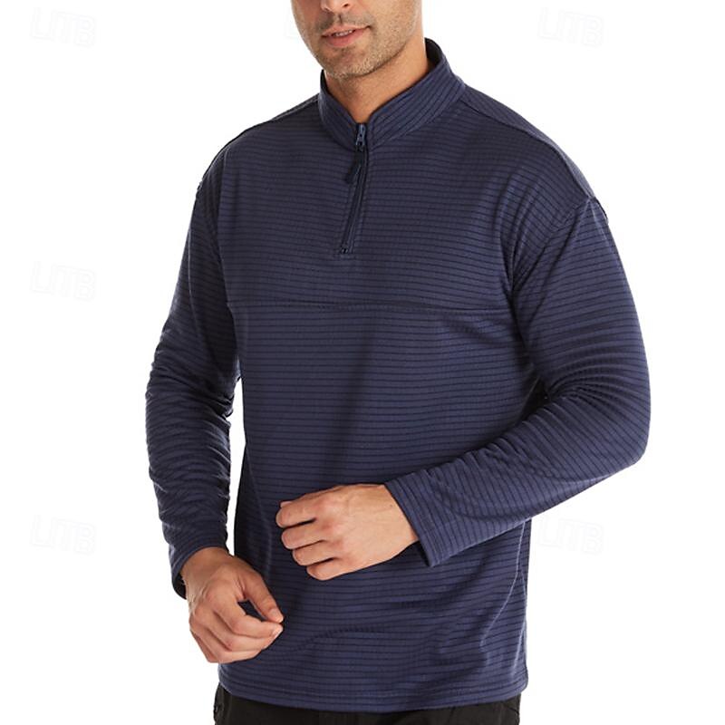 Men's Base Layer Quarter Zip Long Sleeve Jersey Casual Athleisure Fall Polar Fleece Thermal Warm Gym Workout Running Walking Sportswear Activewear Solid Colored Black Navy Blue Khaki 2025 - $13.99 –P12