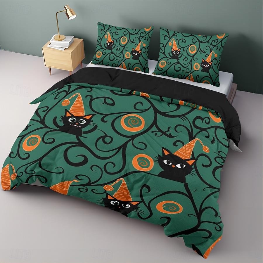 set copripiumino collezione halloween set 3 pezzi jack o lantern zucca super morbido delicato sulla pelle di lunga durata del 2025 a $41.99 –P26