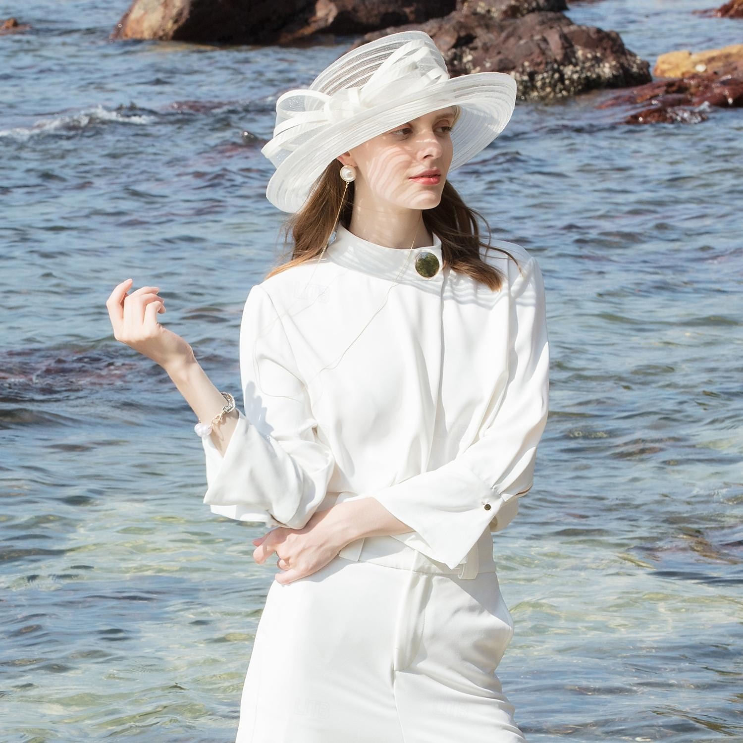 chapeaux fibre seau chapeau disquette chapeau chapeau de soleil mariage décontracté élégant mariage avec nœud papillon casquette casque chapeaux de 2025 ? $48.99 –P8
