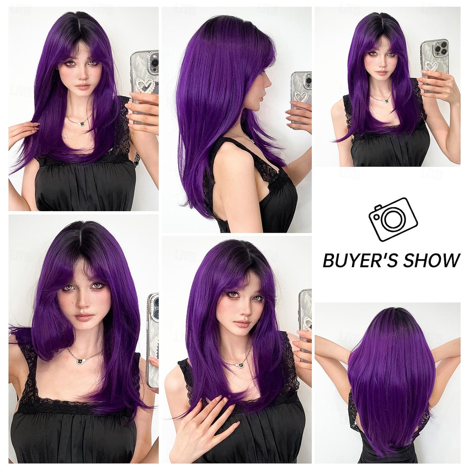Synthetic Wig Uniforms Career Costumes Princess Straight kinky Straight Middle Part Layered Haircut Machine Made Wig 22 inch Bright Purple Synthetic Hair Women's Cosplay Party Fashion Purple 2026 - $23.99 –P3