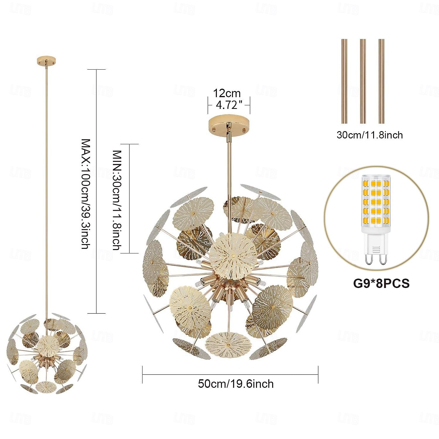 Pendant Lights 8-Light Modern Stainless steel Circular 50cm/19.6inch Chromium Gold G9 Base Adjustable Pole Globe Pendant Light Fixtures Suitable for Restaurants Kitchens Islands Foyers Farmhouses 2026 - $499.99 –P2