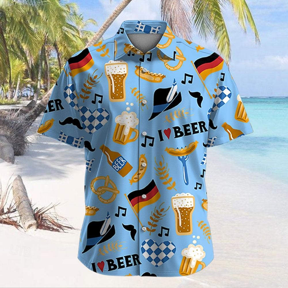 Pánské Pivo Havajská košile Aloha košile Krátký rukáv Havajské Na běžné nošení Letovisko Venkovní Dovolená ulice Léto Jaro Přehnutý Tisk Vodní modrá 2025 - $24.99 –P2