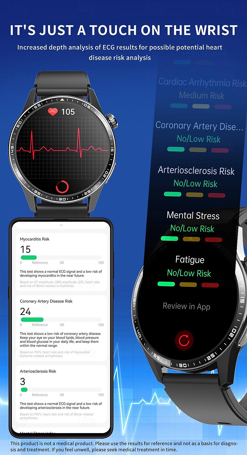 2025年 696 F400 スマートウォッチ 1.55 インチ スマートブレスレット ブルートゥース ECG + PPG 歩数計 着信通知 と互換性があります Android iOS 男性 ハンドフリーコール メッセージ受信通知 IP 67 46mmの時計ケース コレクション – $81.99 –P5