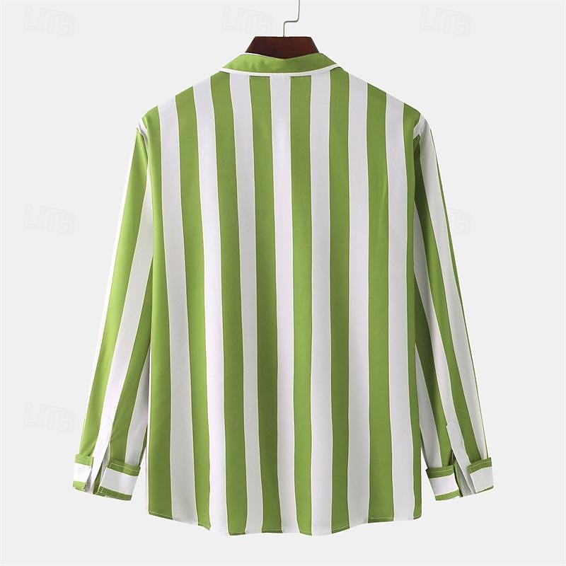 Voor heren Overhemd Zomer overhemd Normaal shirt Strand hemd Overhemd met knopen Gestreepte shirts Zwart Geel Lichtgroen Blozend Roze Koningsblauw Lange mouw Gestreept Revers Vakantie Hawaii 2025 - $22.99 –P9