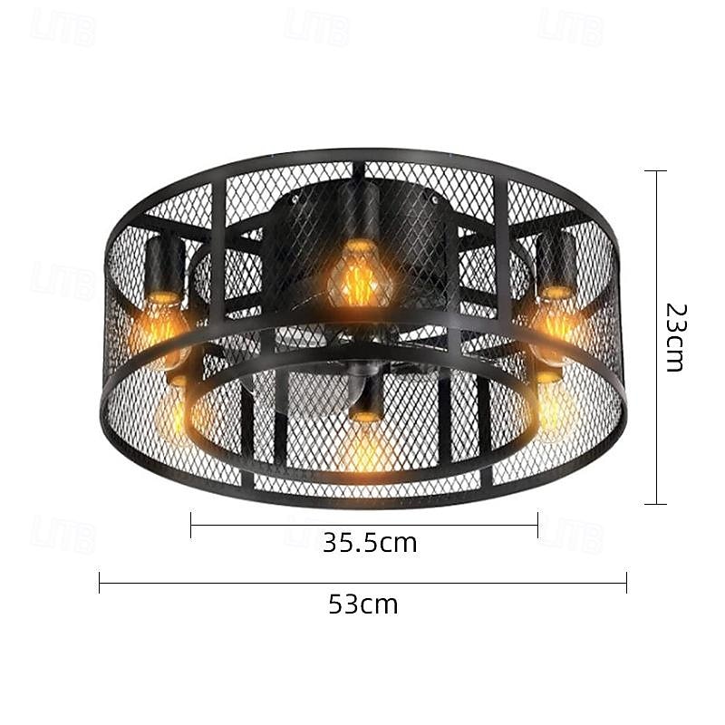 led takvifte lys 53cm 6-lys med fjernkontroll lydløs vifte taklys retro industrivifte pendel lys metall vintage burvifte tak lys for soverom stue spisestue lampe 110-240v (pære ikke inkludert) 2025 - $374.39 –P2