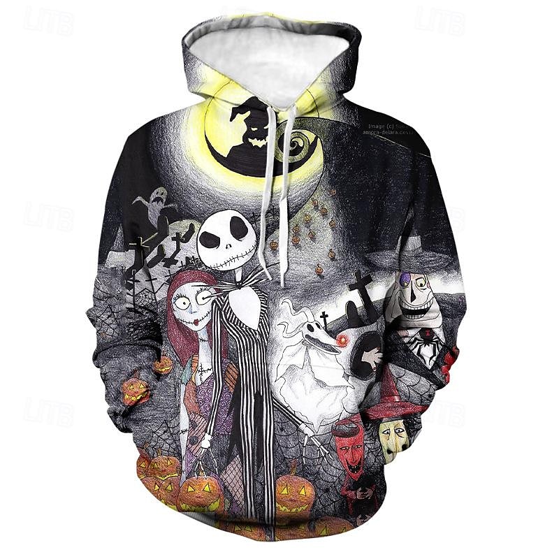 Jack Skellington Kapuce Animák Manga Anime 3D Přední kapsa Grafika Klokaní kapsa Pro Pro páry Pánské Dámské Dospělé předvečer Všech svatých Karneval Plesová maškaráda 3D tisk Běžné / Denní 2025 - $23.99 –P1
