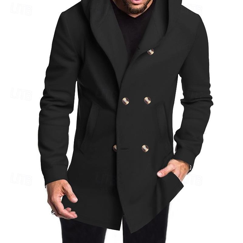 Hombre Peacoat Gabardina Vacaciones Diario Otoño invierno Elastán Suave Ropa de calle Ropa Moda Clásico Plano Bolsillo Con Capucha Botonadura Doble 2025 - $35.99 –P16