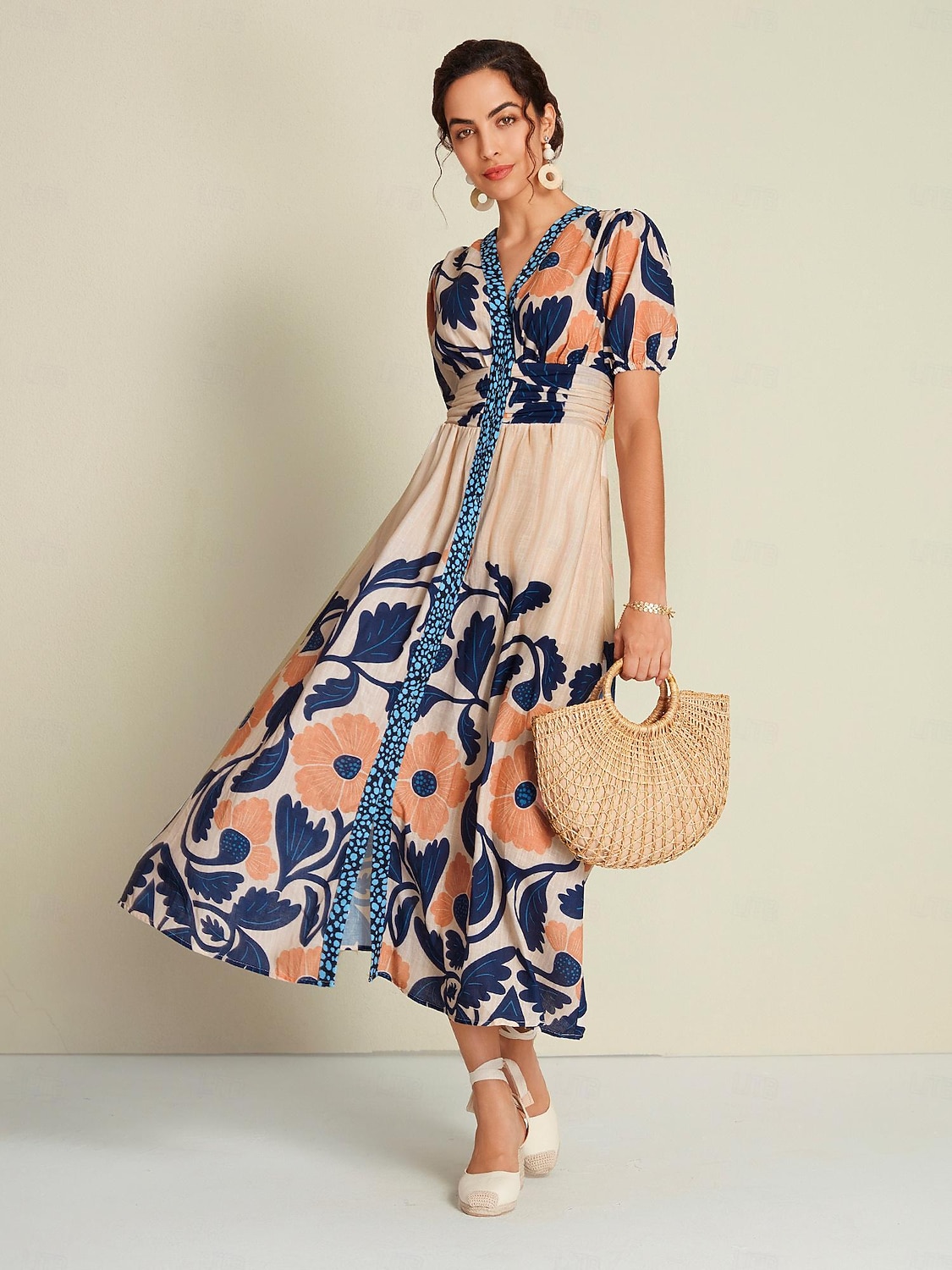 Abito lungo da donna, ampio, da resort, con stampa floreale, manica corta, arcobaleno, primavera ed estate, scollo a V, vestito da vacanza del 2026 a $148.99 –P1