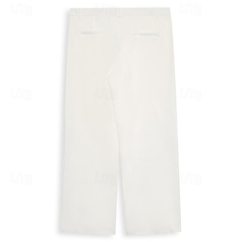 Voor heren Pakken Broek Wijde broek Vrijetijdsbroek Geplooide broek Breed Been Voorvak Recht been Effen Comfort Ademend Bruiloft liiketoiminta Strand Modieus Basic Ruim Passend Zwart Wit 2025 - $28.99 –P2