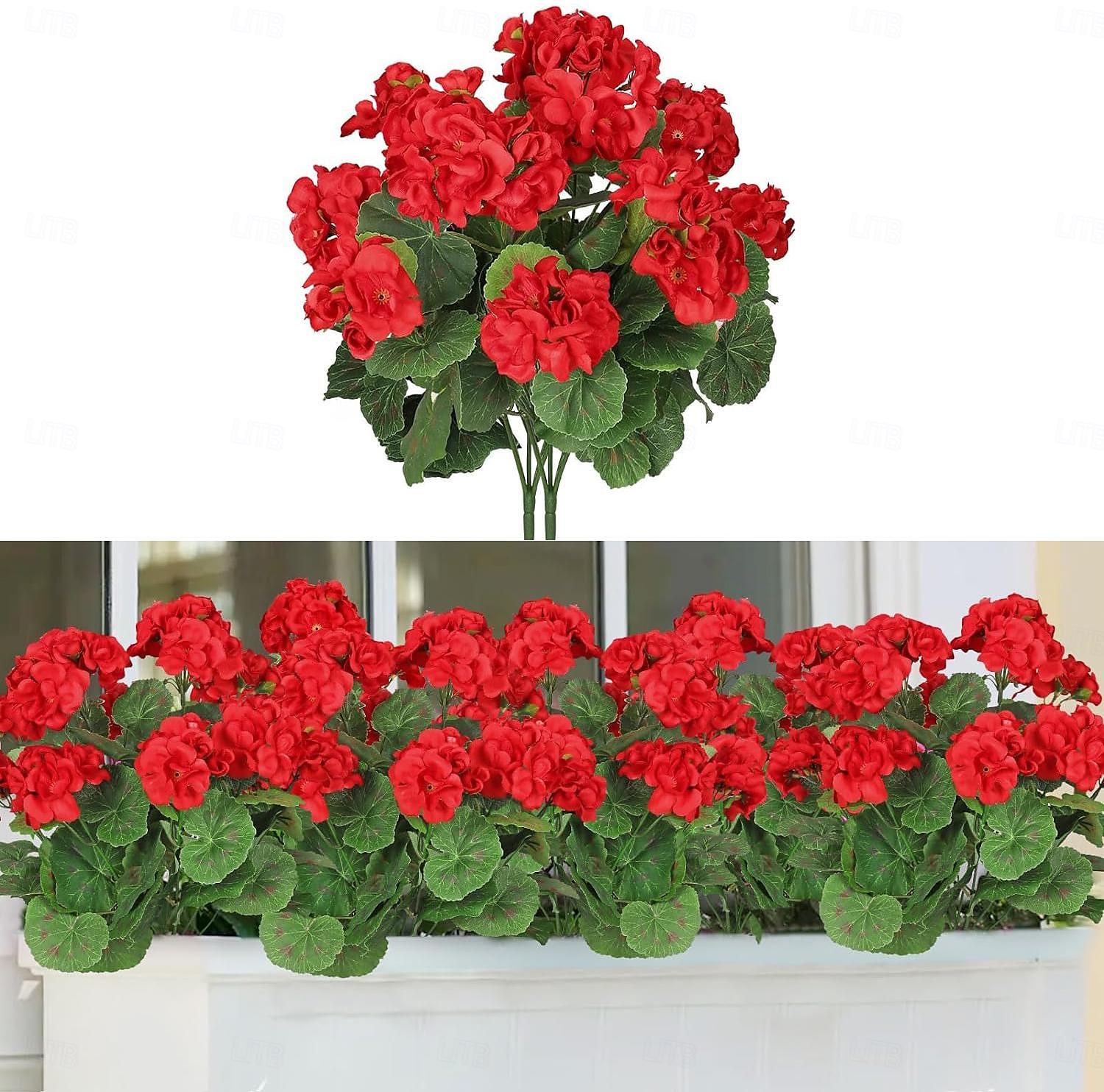 keinotekoinen punainen geranium silkkikukkia ulkokasvin pensas 2 nippua tekokukkia pelargonioita ulkokäyttöön kukka kodin sisustukseen sisäpuutarha patio maljakko hauta hautausmaa pöydän keskiosat 2025 - $15.49 –P1