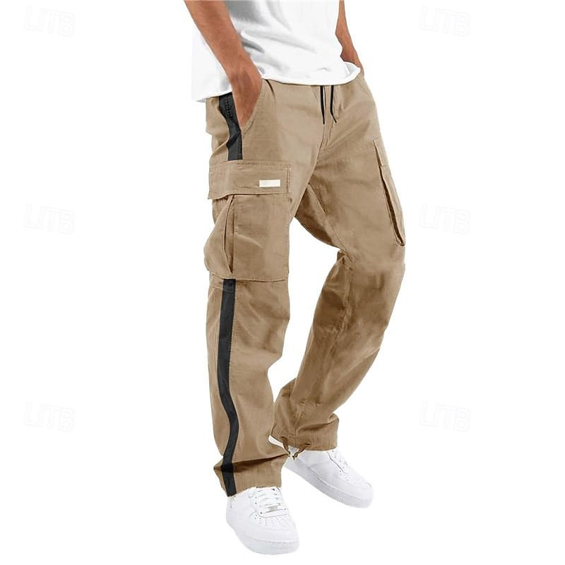 Men's Cargo Pants Cargo Trousers Drawstring Elastic Waist Multi Pocket Stripe Wearable Outdoor Daily Camping & Hiking Fashion Classic Black White 2025 - $26.99 –P7