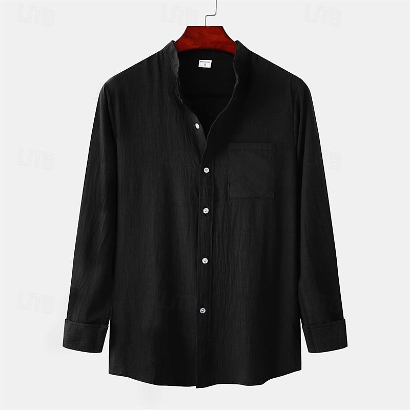 Per uomo Camicia Camicia Estiva Camicia casual Camicia da Spiaggia Camicia con Bottoni Nero Bianco Blu marino Marrone Kaki Manica Lunga Semplice Colletto alla coreana Vacanza Camicia hawaiana Tasca del 2025 a $30.99 –P8