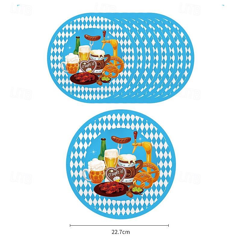 118 pezzi di forniture per festa dell'oktoberfest 16 pezzi 9 piatti piani 16 pezzi 7 piatti da dessert 16 tazze 1 tovaglia 20 tovaglioli per il pranzo 1 striscione e 48 pezzi coltello forchetta e del 2025 a $26.99 –P3