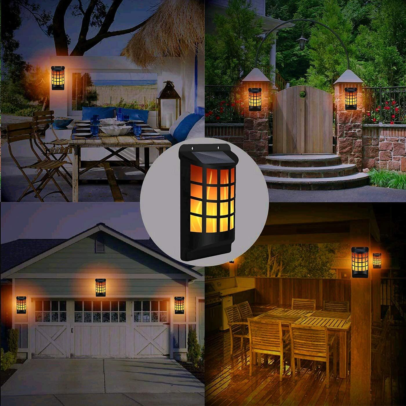 1 Pc Solar Flame Lights Outdoor, Waterproof Flickering Flame Wall Lights with Dark Sensor Auto On/Off 66 LED Solar Powered Night Lights Lattice Design for Garden Pathway Patio Deck Yard 2025 - $26.99 –P2