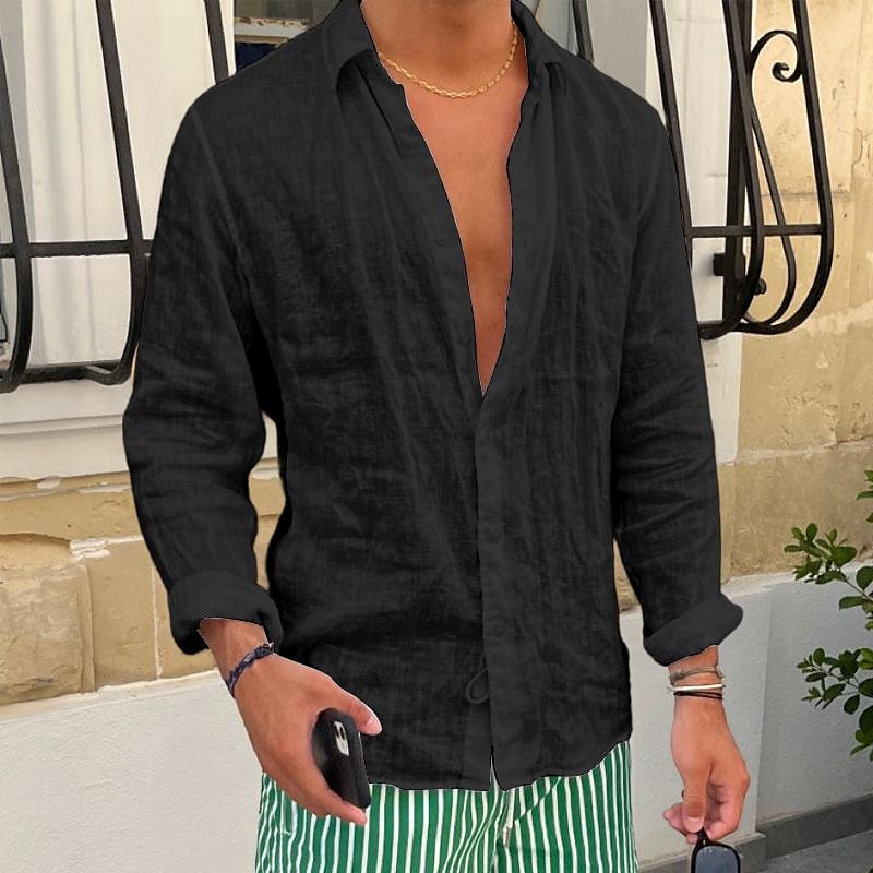 Per uomo Camicia Camicia di lino Camicia Estiva Camicia da Spiaggia Camicie sbottonate Semplice Vacanza Casuale Nero Bianco Rosa Blu reale Manica Lunga Bavero Primavera & Estate Abbigliamento del 2025 a $20.99 –P7