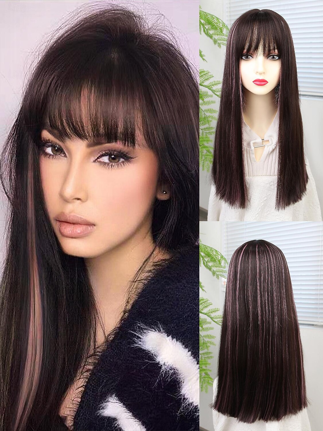 Perucas sintéticas Liso Franja Lisa Peruca 20 polegadas Vermelho / Castanho Cabelo Sintético Mulheres Multi Cores de 2026 por $20.99 –P1