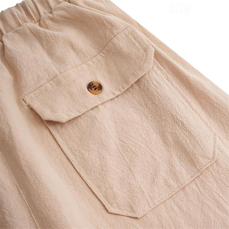 Men's Linen Pants Trousers Summer Pants Beach Pants Pocket Drawstring Elastic Waistband Plain Comfort Breathable Full Length Daily Streetwear Fashion Casual / Sporty Loose Fit Dark Khaki Black 2025 - €22.99 –P6