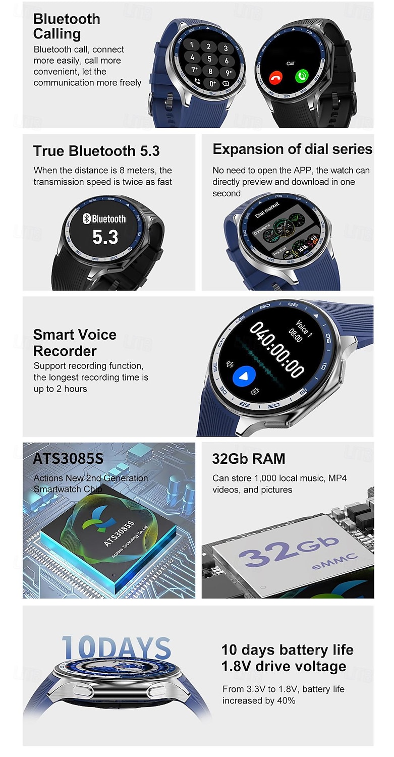 696 DTWatchX Montre intelligente 1.43 pouce Smartwatch Montre Connectée Bluetooth Podomètre Rappel d'Appel Moniteur de Sommeil Compatible avec Android iOS Femme Hommes Mode Mains-Libres Rappel de de 2025 ? $62.99 –P4