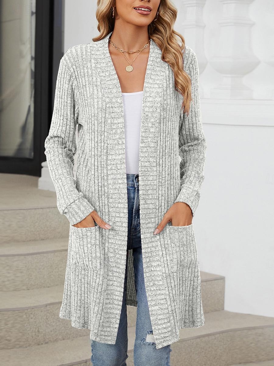 dames vest open voorkant gebreid pocket lente herfst regular daily daily lange mouw effen kleur 2025 - $39.99 –P2