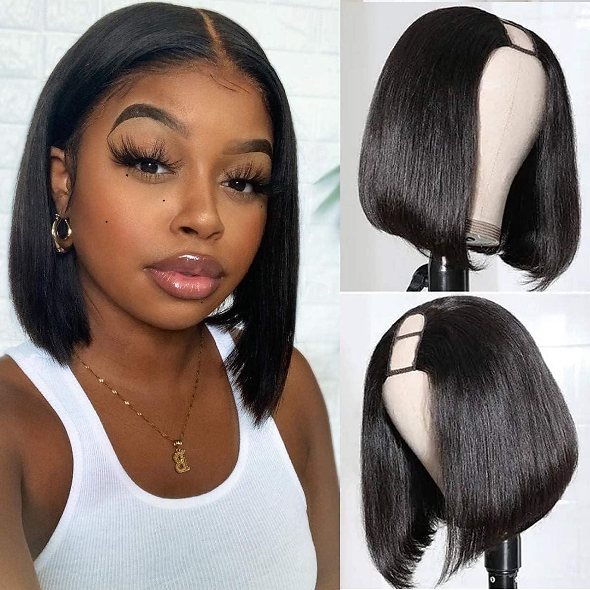 Remy Human Hair Wig Short U Part Straight Bob U Part Short Bob Natural Color Women Soft Easy dressing Capless Brazilian Hair Women's Natural Black #1B 8 inch 10 inch 12 inch Christmas Gifts Vacation 2025 - $99.99 –P1