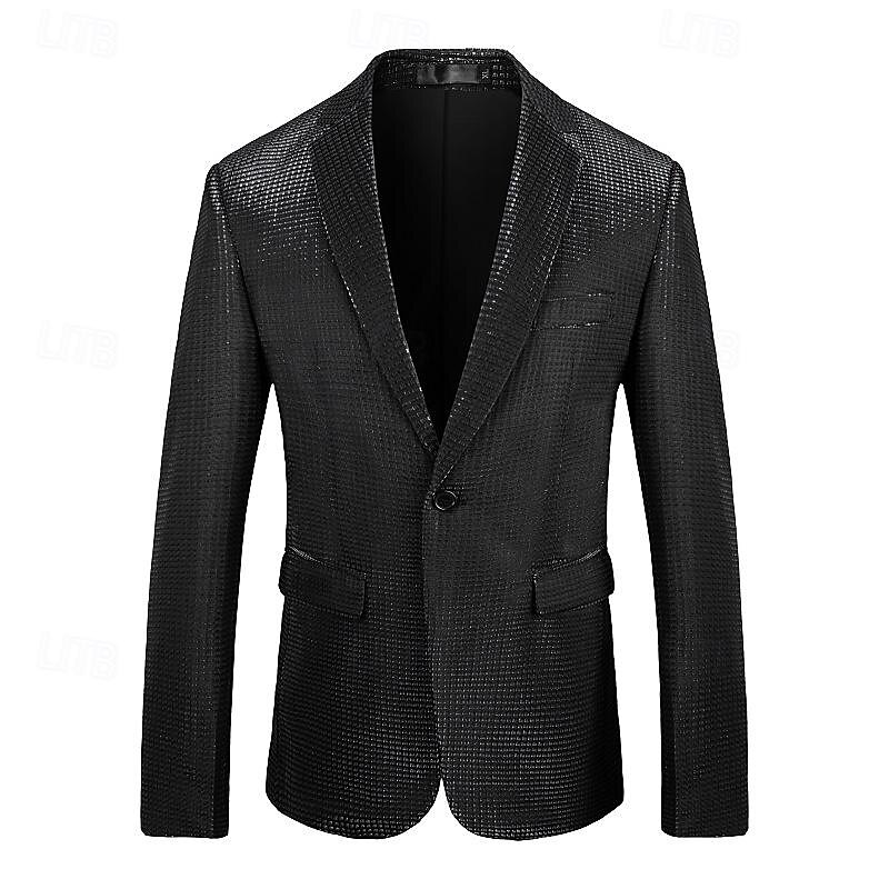Herre Blazer Formell kveld Fritid / hverdag Søt Alle årstider 65%Cotton 35%Polyester Ensfarget / vanlig farge Paljetter Fritid Bryllup Enkeltkneppet Blazer Sølv Svart Rød Blå 2025 - $83.99 –P18