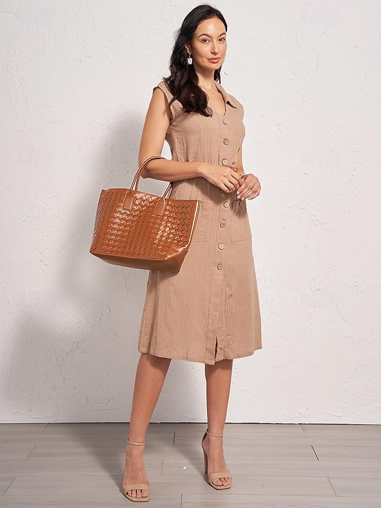 Women's Brown Woven Leather Tote Bag – Stylish and Spacious Handbag for Everyday Use 2025 - $59.99 –P2