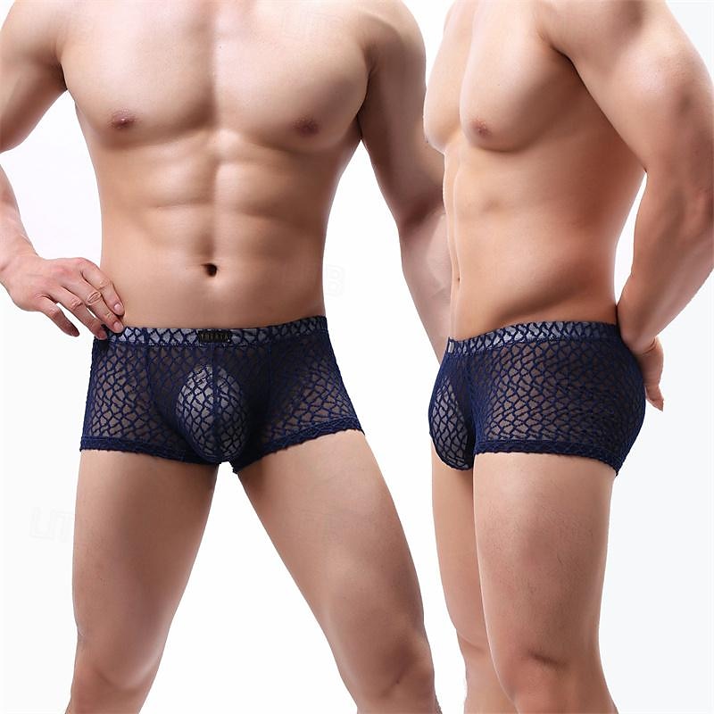 Férfi 1 db Szexi bugyi Boxerek Boxeralsó Csipke Poliészter Légáteresztő Mekano Kényelmes Sima Közepes derekú Fekete Fehér 2025 - $8.99 –P6
