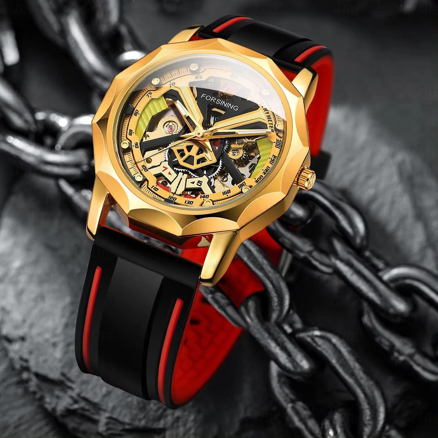 FORSINING Herre Mekanisk Klokke Kreativ Mote Hverdagsklokke Armbåndsur Automatisk selvopptrekk VANNTETT Dekorasjon Silika Gele Klokke 2025 - $35.99 -P3