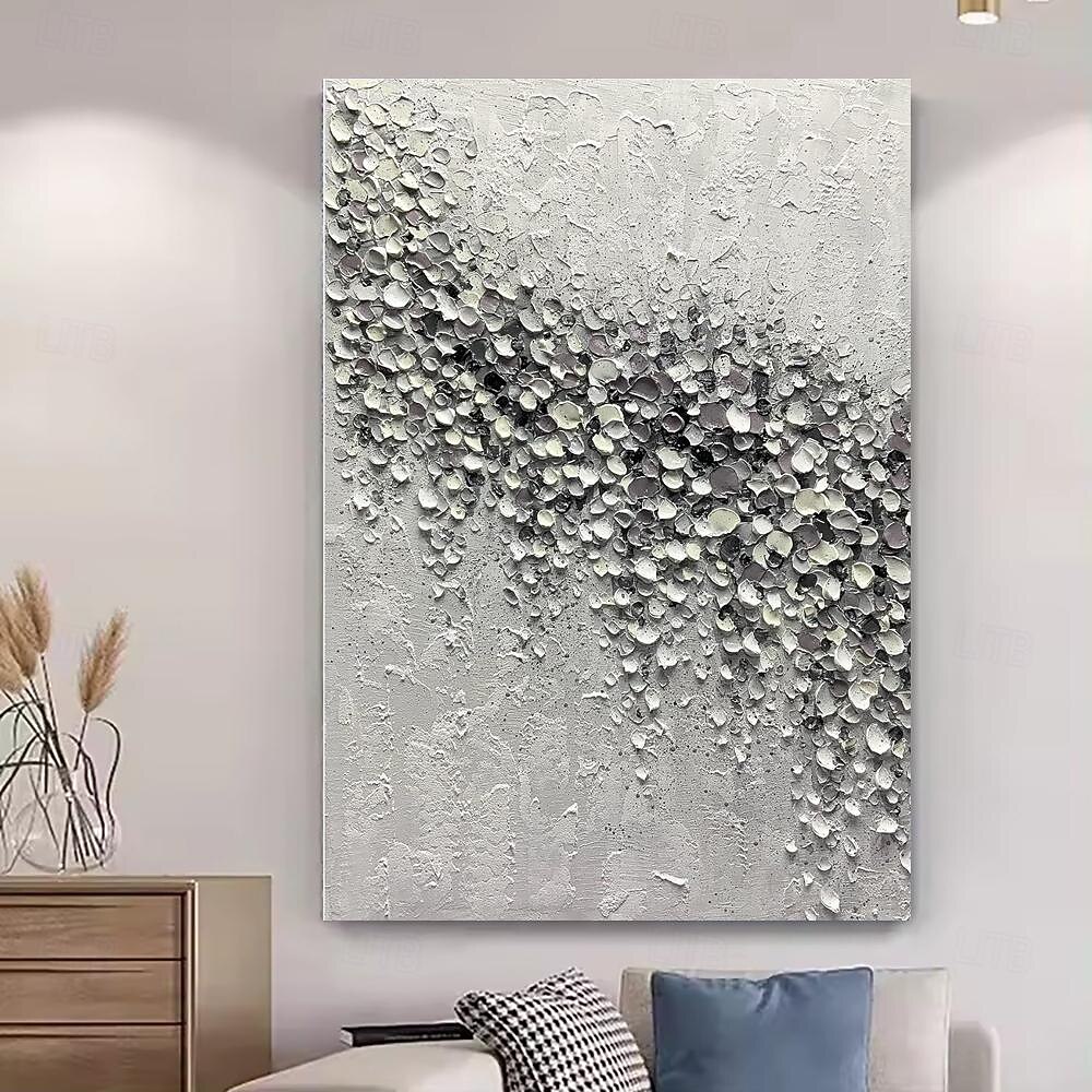 handgemachtes Ölgemälde auf Leinwand, Wandkunst, Dekoration, abstrakt, 3D-Spachtel, schwarz-weißes Blütenblatt für die Inneneinrichtung, gerolltes, rahmenloses, ungedehntes Gemälde 2025 - $54.99 –P1