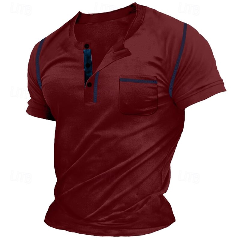 Herr Henleytröja T-tröja Slät Henley Gata Semester Kort ärm Ficka Vintagestil Kläder Mode Designer Grundläggande 2025 - $20.99 –P7