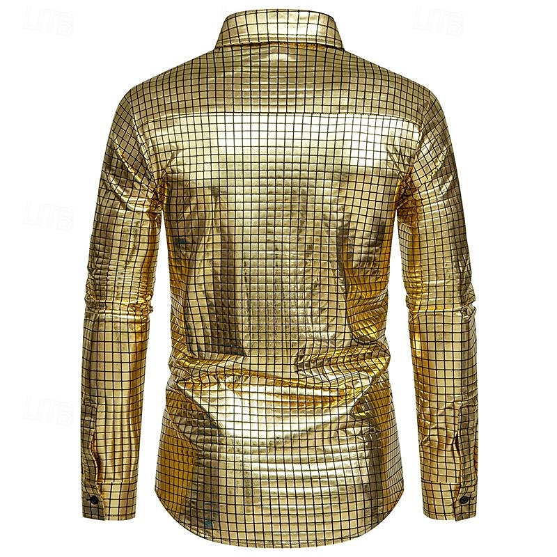 Disko 1980er Glänzend Metallisch Bluse / Hemd Maskerade Disco Kariert Herren Karnevalskostüm Maskerade Party / Abend Pride Parade Pride-Monat Erwachsene Hemd 2025 - $32.99 –P9