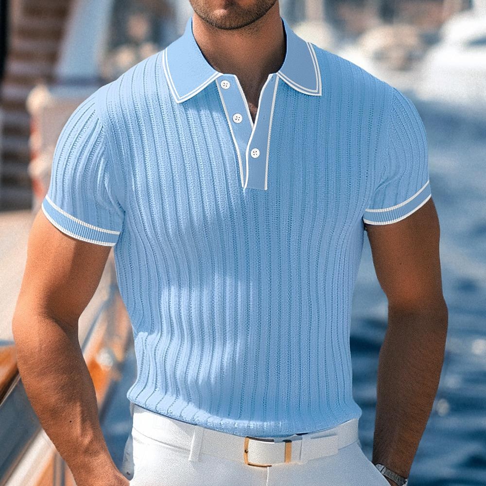 Herren Poloshirt Golfhemd Arbeit Casual Kargen Gerippter Polokragen Kurzarm Basic Modern Farbblock Patchwork Taste Frühling Sommer Regular Fit Hellblau Weiß Burgunderrot Marinenblau Grau Poloshirt 2025 - $26.99 –P6