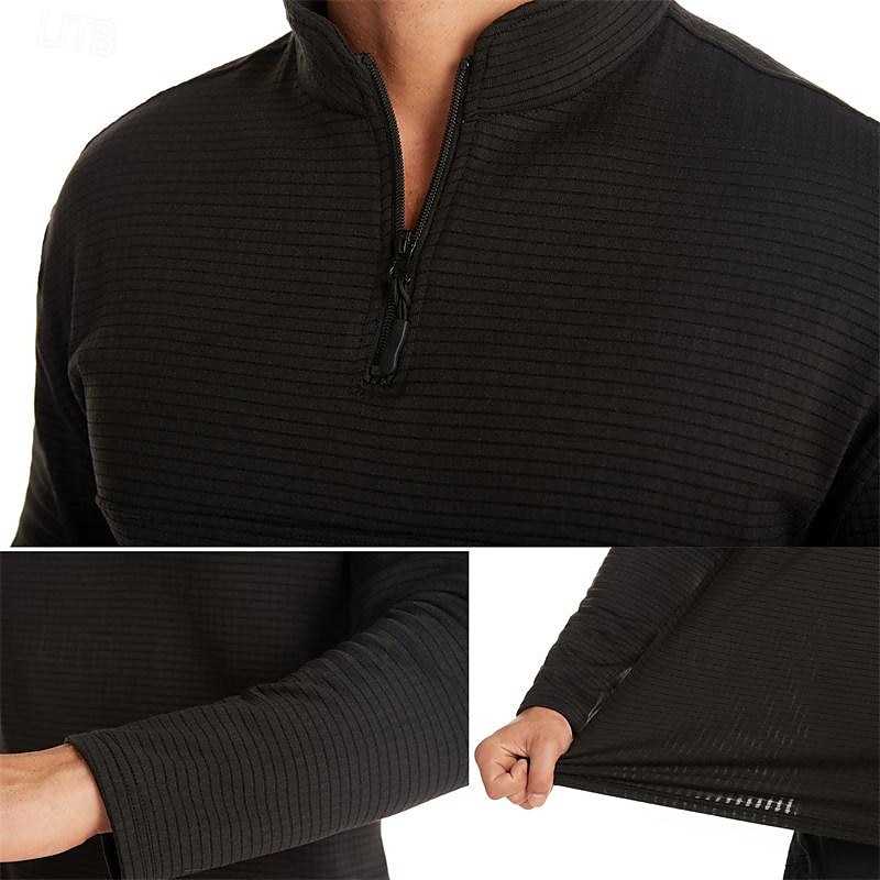 Men's Base Layer Quarter Zip Long Sleeve Jersey Casual Athleisure Fall Polar Fleece Thermal Warm Gym Workout Running Walking Sportswear Activewear Solid Colored Black Navy Blue Khaki 2025 - $13.99 –P20