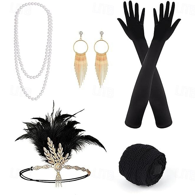 Szüret 1920-as évek A nagy Gatsby Flapper fejpánt Kiegészítő készlet Charleston Esküvői Vendég Toll Divat Női Álarcos mulatság Esküvői fogadás Lánybúcsú Fesztivál Felnőttek Kesztyűk Még több 2025 - $21.99 –P4